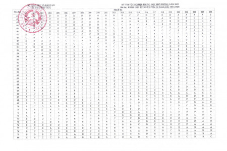 Đáp án chính thức môn Hóa Học thi tốt nghiệp THPT 2022 | FULL 24 MÃ ĐỀ