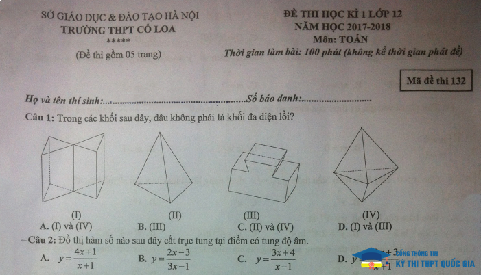 Đề thi học kỳ THPT Cổ Loa Hà Nội