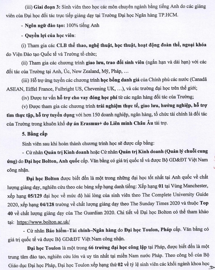 DH Ngan Hang TP.HCM tuyen sinh bo sung Cu nhan quoc te 2020