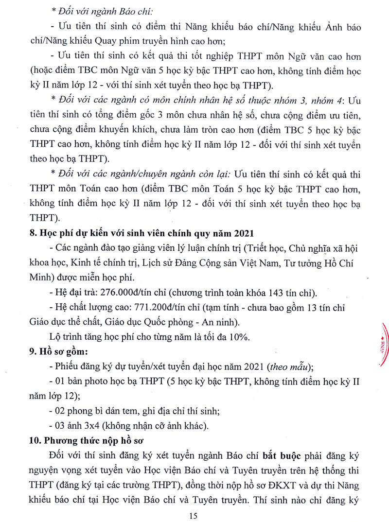 Phương án tuyển sinh 2021 của HV Báo chí và tuyên truyền