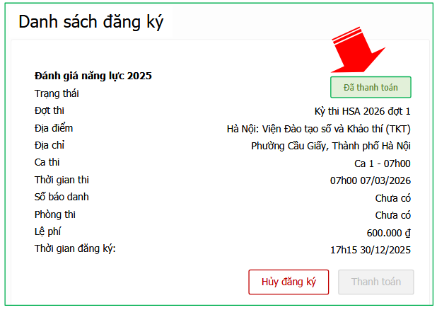 Hướng dẫn đăng ký HSA - Kỳ thi đánh giá năng lực ĐHQG Hà Nội